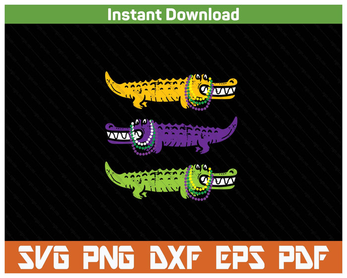 Aligator Crocodiles Louisiana Mardi Gras SVG PNG Cutting Files