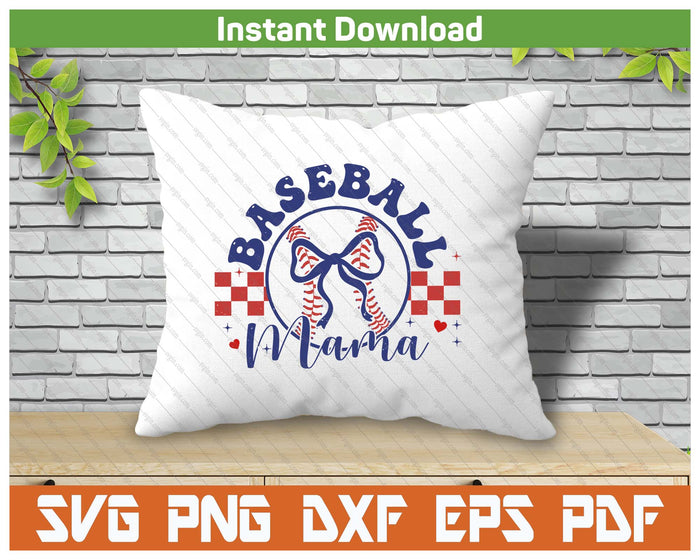 Baseball Mama Coquette Bow Happy Mother's Day SVG PNG Cutting Files