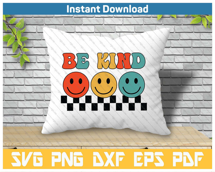 Be Kind Retro Groovy Checkered Women Men Inspirational SVG PNG Cutting Files