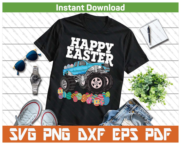 Boys Happy Easter Monster Truck Easter Eggs SVG PNG Cutting Files