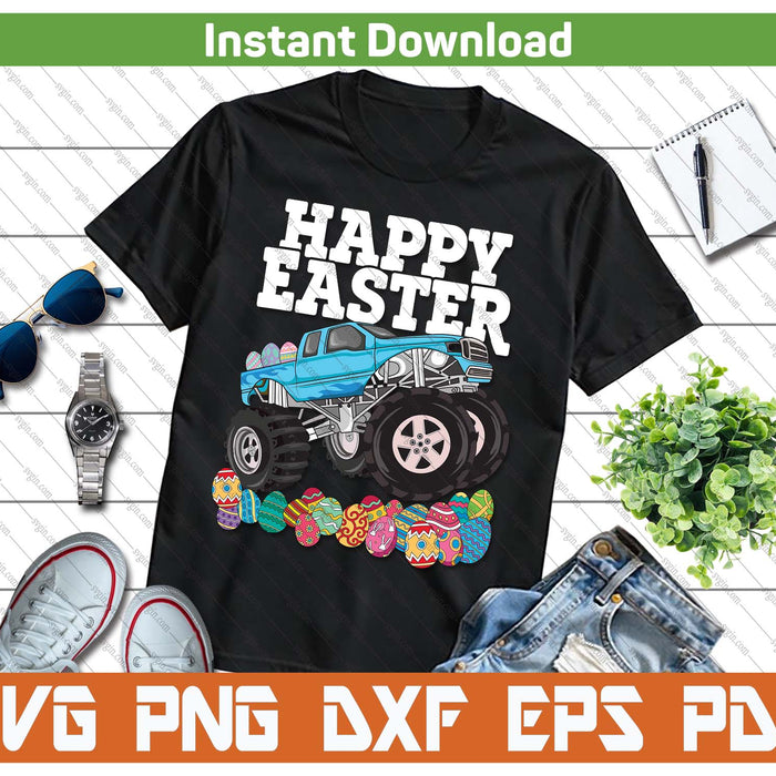 Boys Happy Easter Monster Truck Easter Eggs SVG PNG Cutting Files