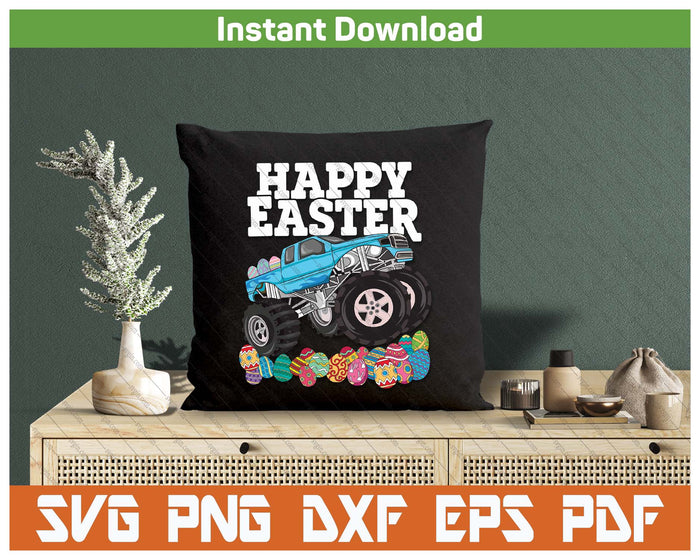 Boys Happy Easter Monster Truck Easter Eggs SVG PNG Cutting Files