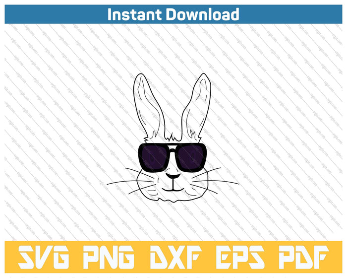 Bunny Face With Sunglasses Easter Day For Boys SVG PNG Cutting Files