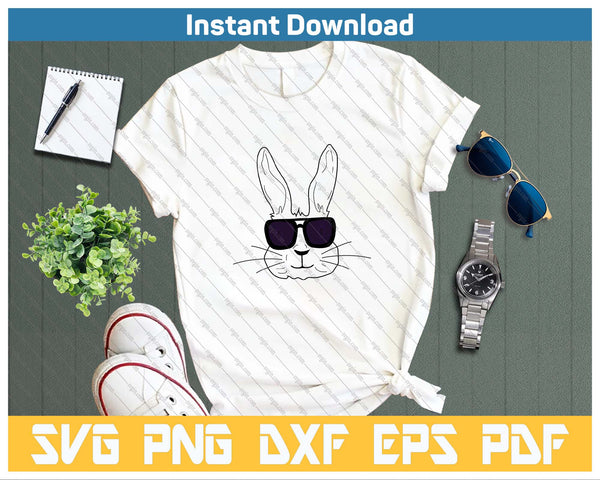 Bunny Face With Sunglasses Easter Day For Boys SVG PNG Cutting Files