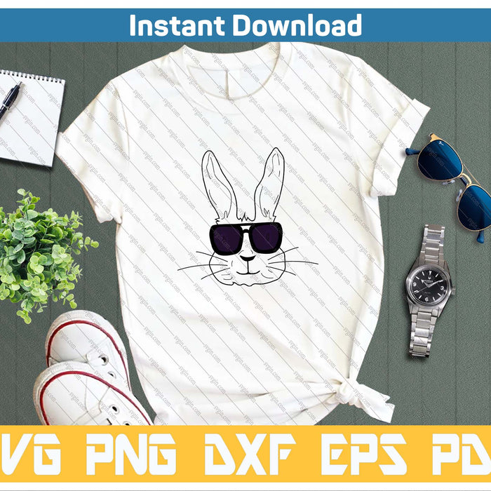 Bunny Face With Sunglasses Easter Day For Boys SVG PNG Cutting Files