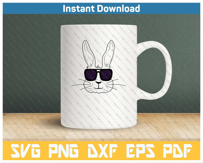 Bunny Face With Sunglasses Easter Day For Boys SVG PNG Cutting Files