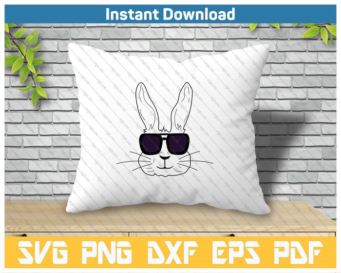 Bunny Face With Sunglasses Easter Day For Boys SVG PNG Cutting Files