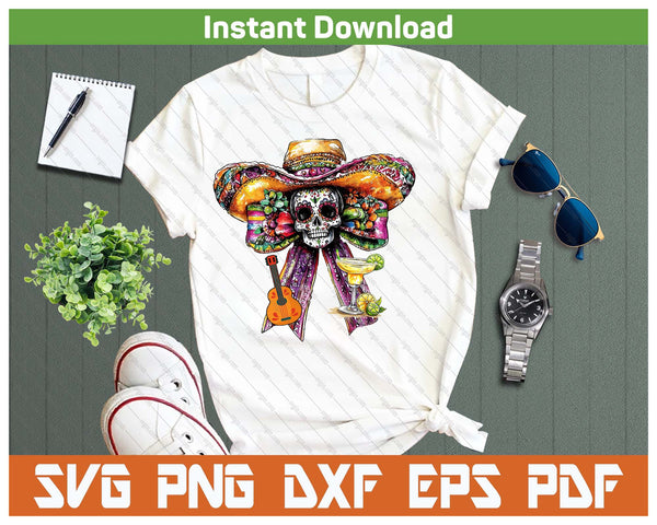 Cinco De Mayo Coquette Bow Mexico Tequila Sugar Skull Festival SVG PNG Cutting Files