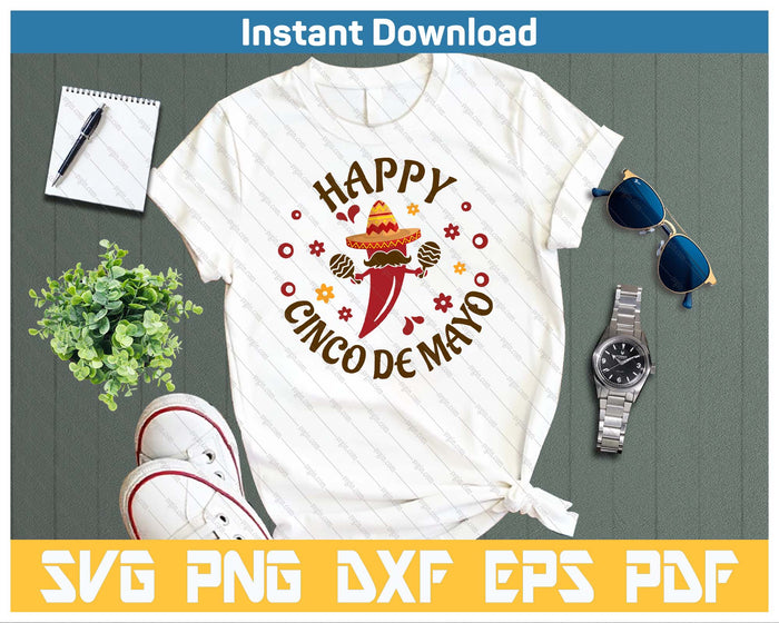 Happy Cinco De Mayo Mexican Chili Pepper SVG PNG Cutting Files