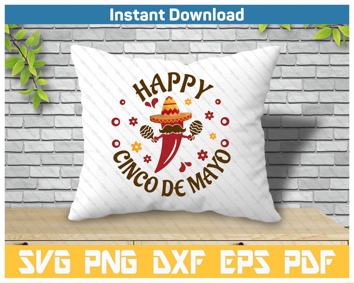 Happy Cinco De Mayo Mexican Chili Pepper SVG PNG Cutting Files