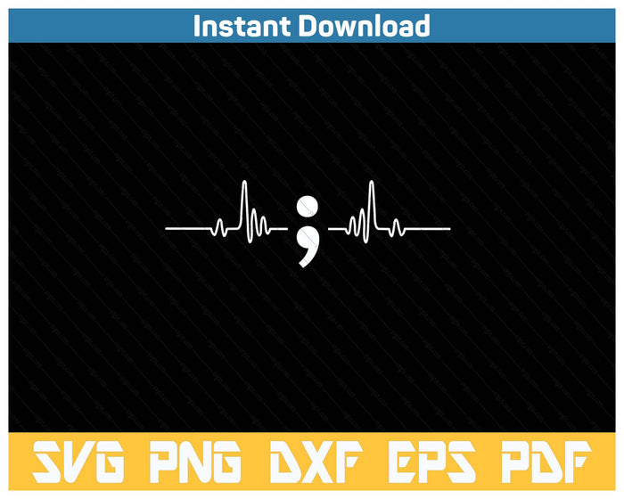 Heart Beat Semicolon Mental Health Awareness SVG PNG Cutting Files