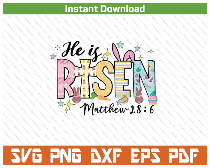 He is Risen Jesus Christian Happy Easter SVG PNG Digital Cutting Files