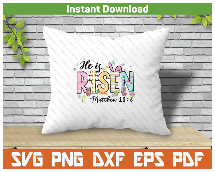 He is Risen Jesus Christian Happy Easter SVG PNG Digital Cutting Files