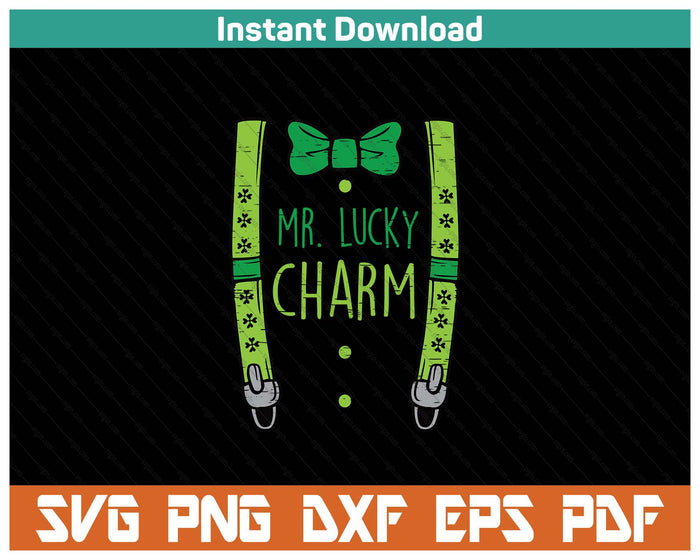 Kids Mr Lucky Charm Suspenders St Patricks Day SVG PNG Cutting Files