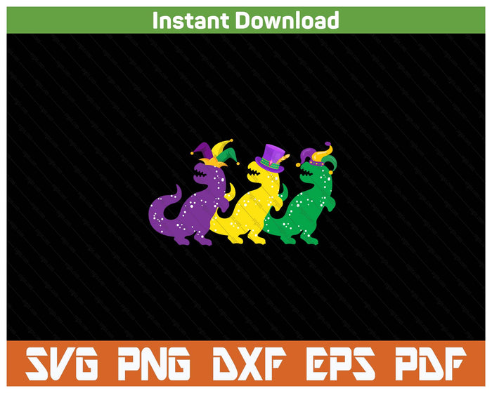 Kids Trex Dinos Purple Yellow Green Mardi Gras SVG PNG Cutting Files