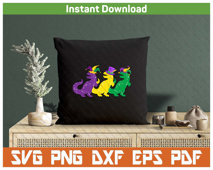 Kids Trex Dinos Purple Yellow Green Mardi Gras SVG PNG Cutting Files