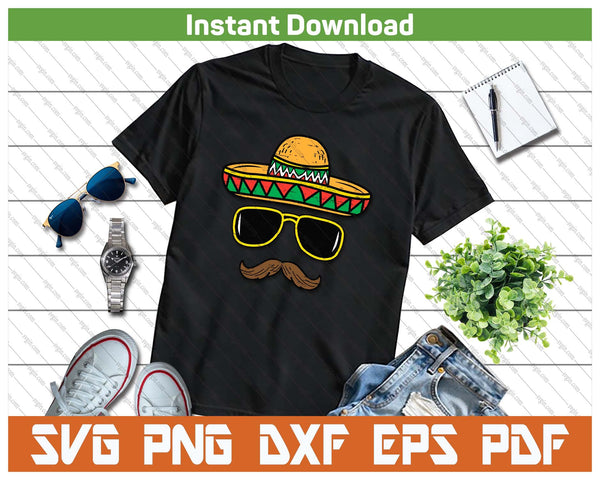 Sombrero Face Cinco De Mayo Mexican Fiesta Party SVG PNG Cutting Files