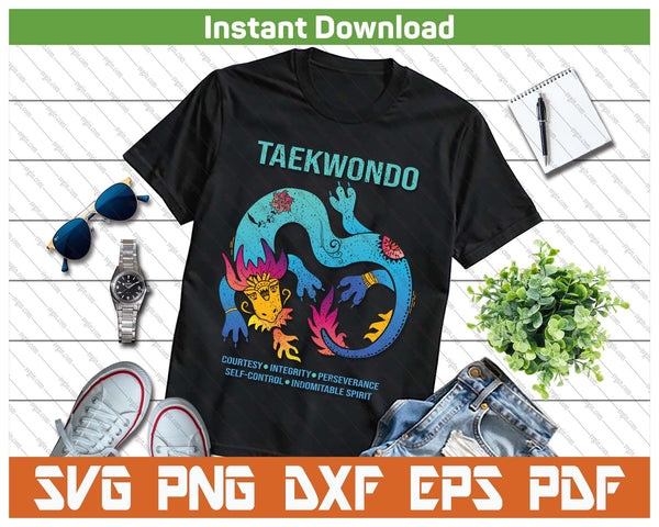 Taekwondo 5 Tenets Colorful Dragon Tae Kwon Do Martial Arts SVG PNG Cutting Files