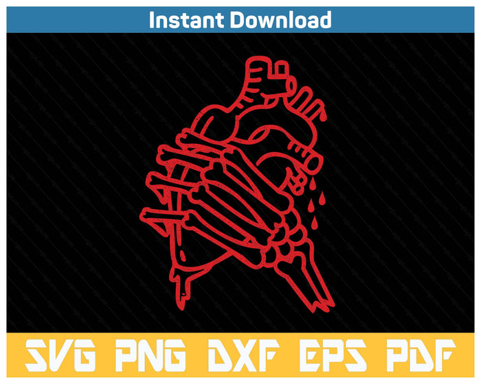 Tattoo Inspired Skeleton Hand And Anatomical Heart SVG PNG Cutting Files