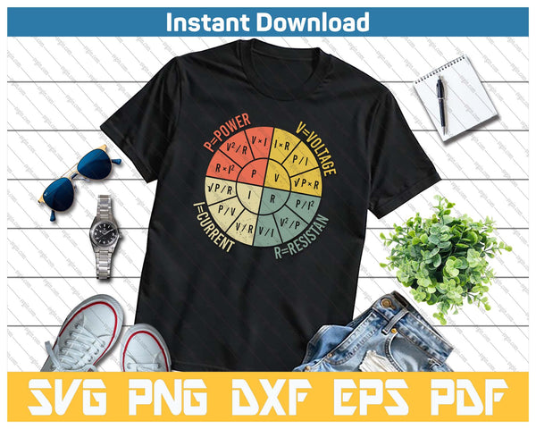 The Formula Wheel Of Electrical Engineering Retro Ohms Law SVG PNG Cutting Files