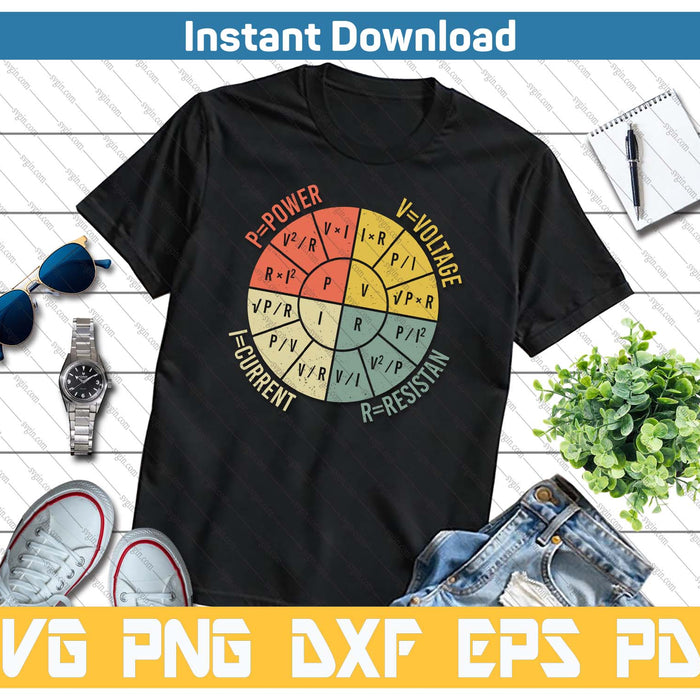 The Formula Wheel Of Electrical Engineering Retro Ohms Law SVG PNG Cutting Files