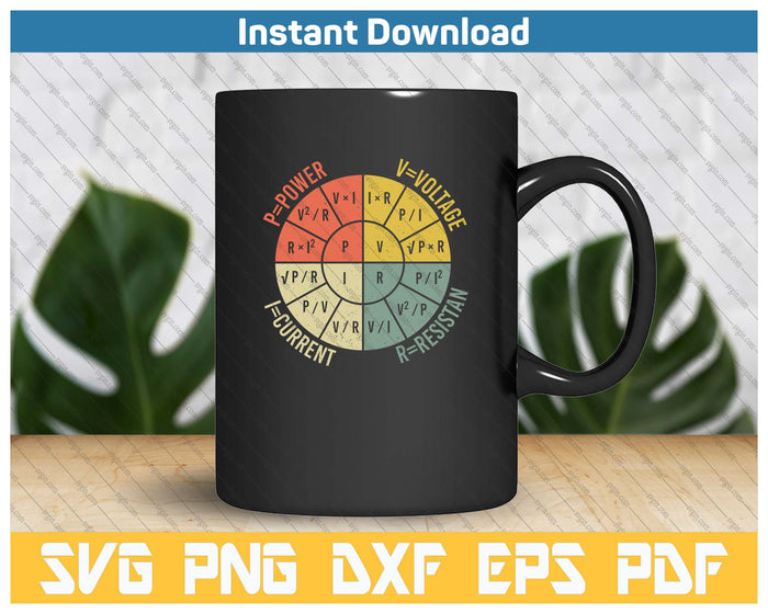 The Formula Wheel Of Electrical Engineering Retro Ohms Law SVG PNG Cutting Files